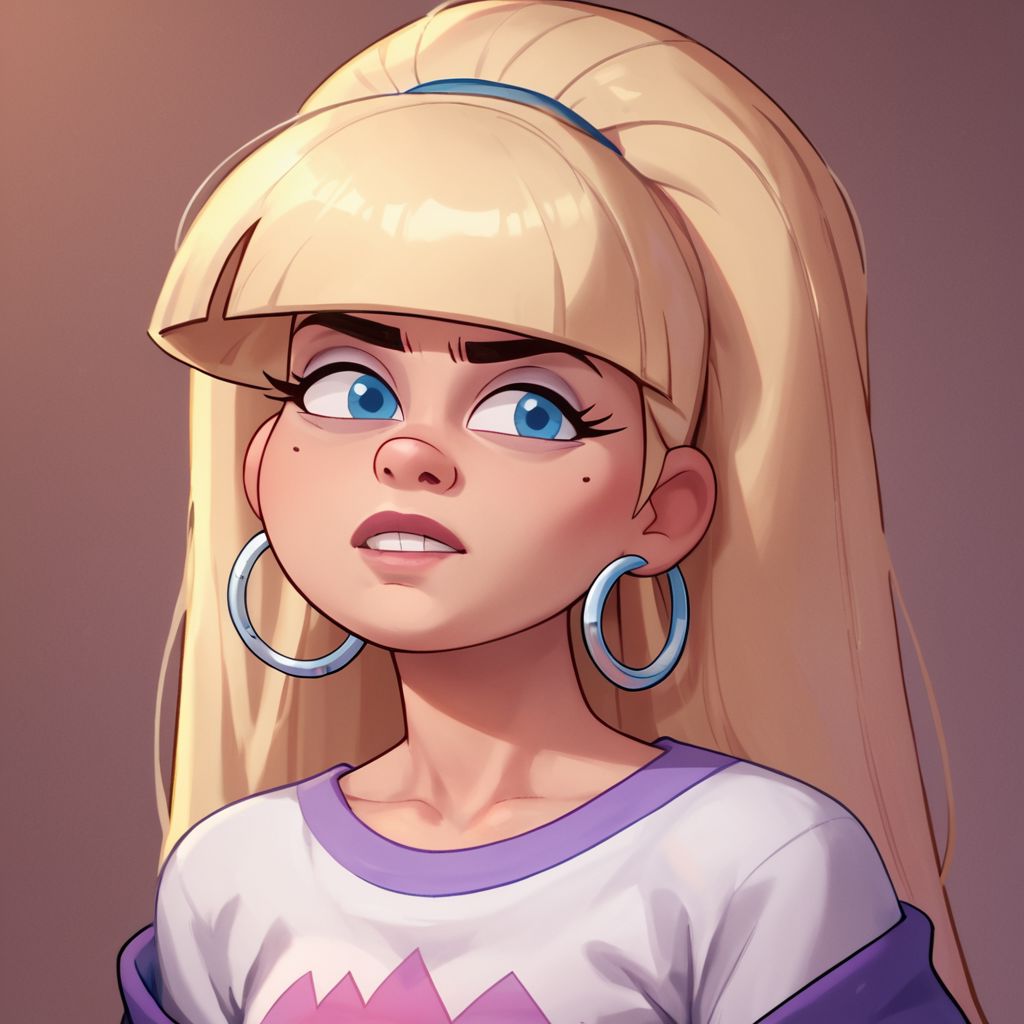 score_9, score_8_up, score_7_up, score_6_up, score_5_up, score_4_up, 1girls, Pacifica, blond hair, in a haunted house, flashlight, hoop earrings, solo