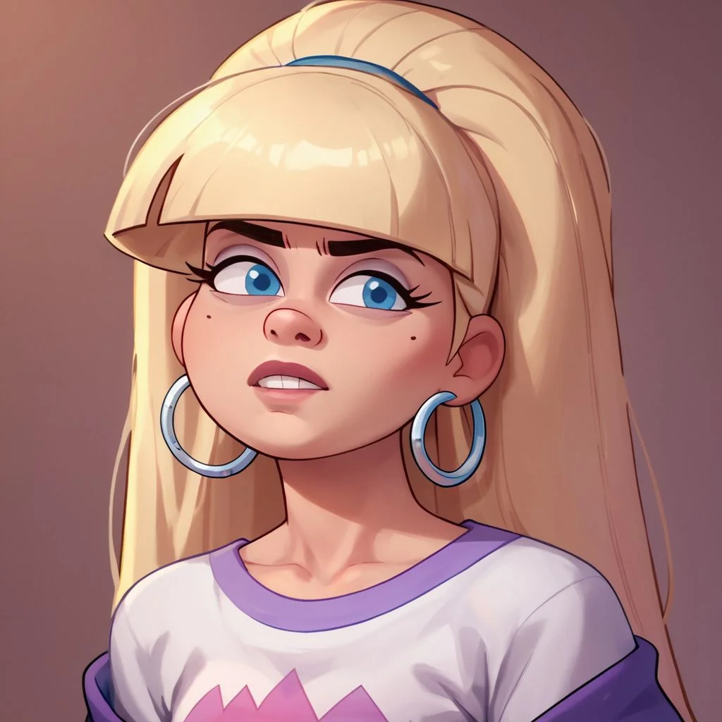 score_9, score_8_up, score_7_up, score_6_up, score_5_up, score_4_up, 1girls, Pacifica, blond hair, in a haunted house, flashlight, hoop earrings, solo