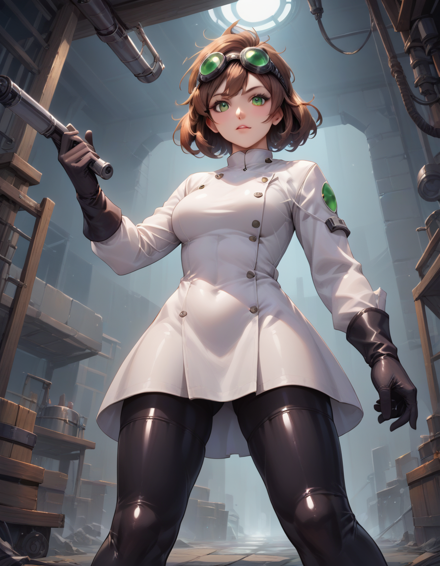 score_9, score_8_up, score_7_up, score_6_up, score_5_up, score_4_up, source_anime, rating_sfw, highly detailed, masterpiece, solo, 1female, human girl, brown hair, white skin, green eyes, goggles mad_scientist, medium breasts, black rubber gloves, pulling large mechanical lever, dungeon interior, lab equipment, jacob's ladder, intricate_details_x1, <lora:Outfits\Mad_Scientist.safetensors:0.8:0.8> <lora:Composition\DynamicPose_alpha1.0_rank4_noxattn_100steps.safetensors:4.0:4.0> <lora:Composition\intricate_details_Pony.safetensors:0.8:0.8>