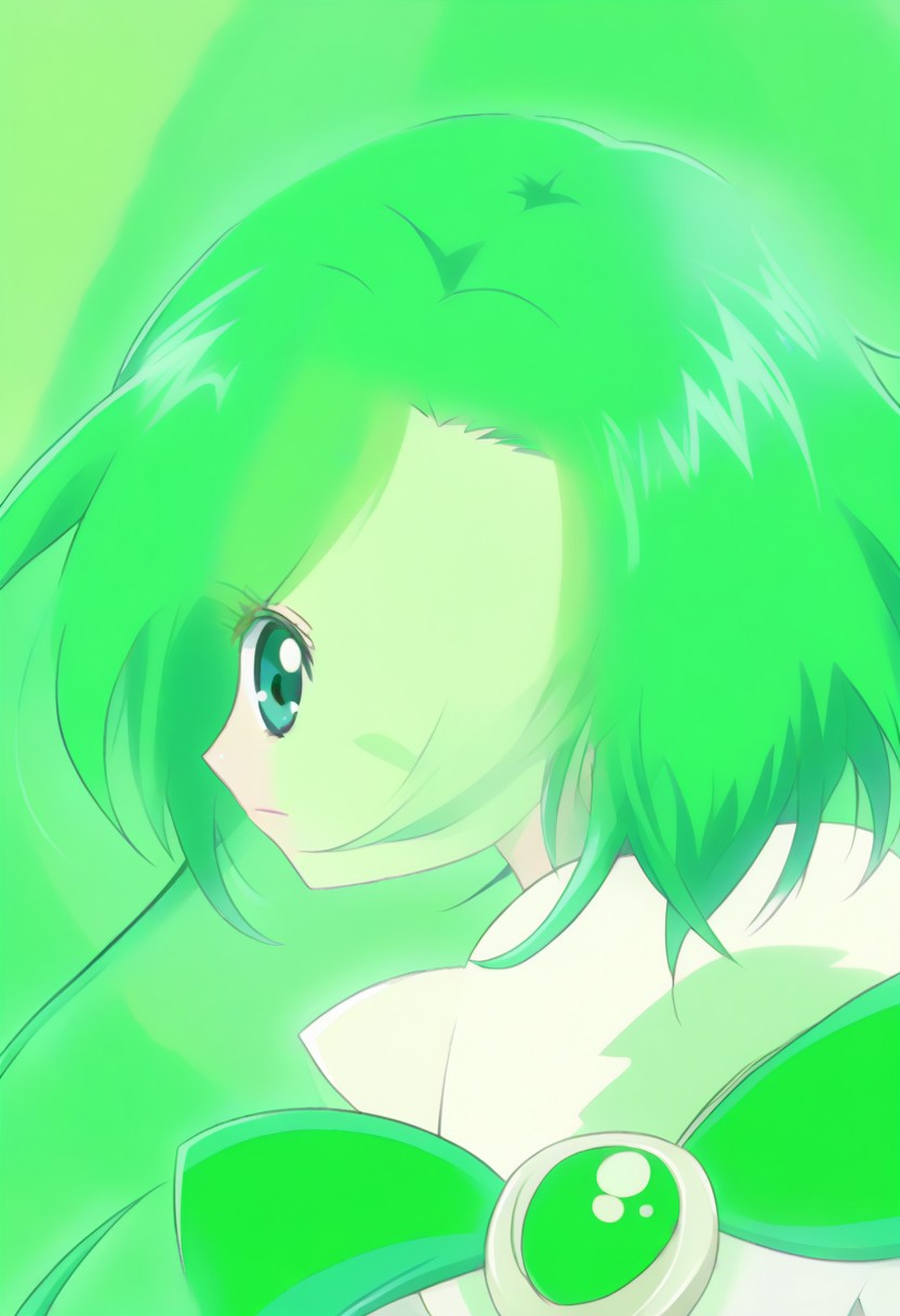 detailed background, green hair,, shiny skin,green eyes,<lora:curemint.:1>, curemint, solo,