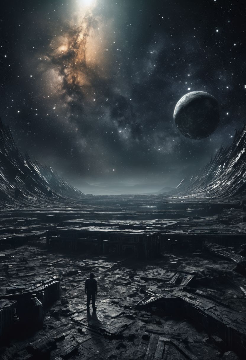 the stars are screaming, liminal space, empty space port at night, futuristic, high resolution details, ultra detailed, 8k, uhd, studio photo quality, atmosphere of dread, event horizon inspired, cosmic horror, world ender, ruin, dark star, abyss, stygian reach, echoing darkness, desolation of the cosmos