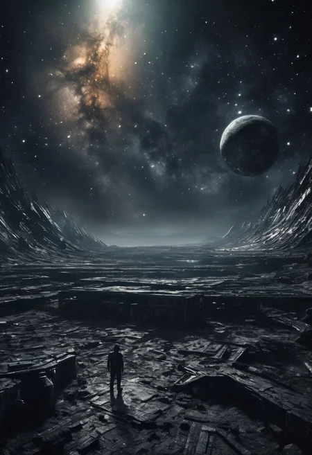 the stars are screaming, liminal space, empty space port at night, futuristic, high resolution details, ultra detailed, 8k, uhd, studio photo quality, atmosphere of dread, event horizon inspired, cosmic horror, world ender, ruin, dark star, abyss, stygian reach, echoing darkness, desolation of the cosmos