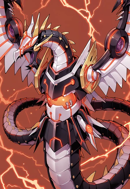 (score_9:0.9),score_8_up,score_7_up,rating_safe,(zPDXL3),
<lora:Cyber Dragon Infinity ponyXL v1.12:0.8>,
cyber dragon infinity,solo,electricity,spikes,mecha dragon,red theme,spread wings,red lightning,