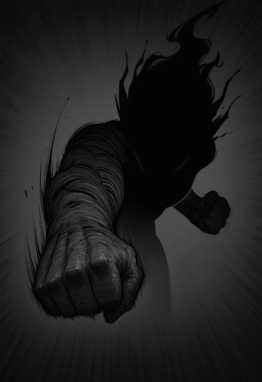 DARK Shadow, gritty, monochrome, fine lines, delivering Punch, high Quality, hyperdetailed,