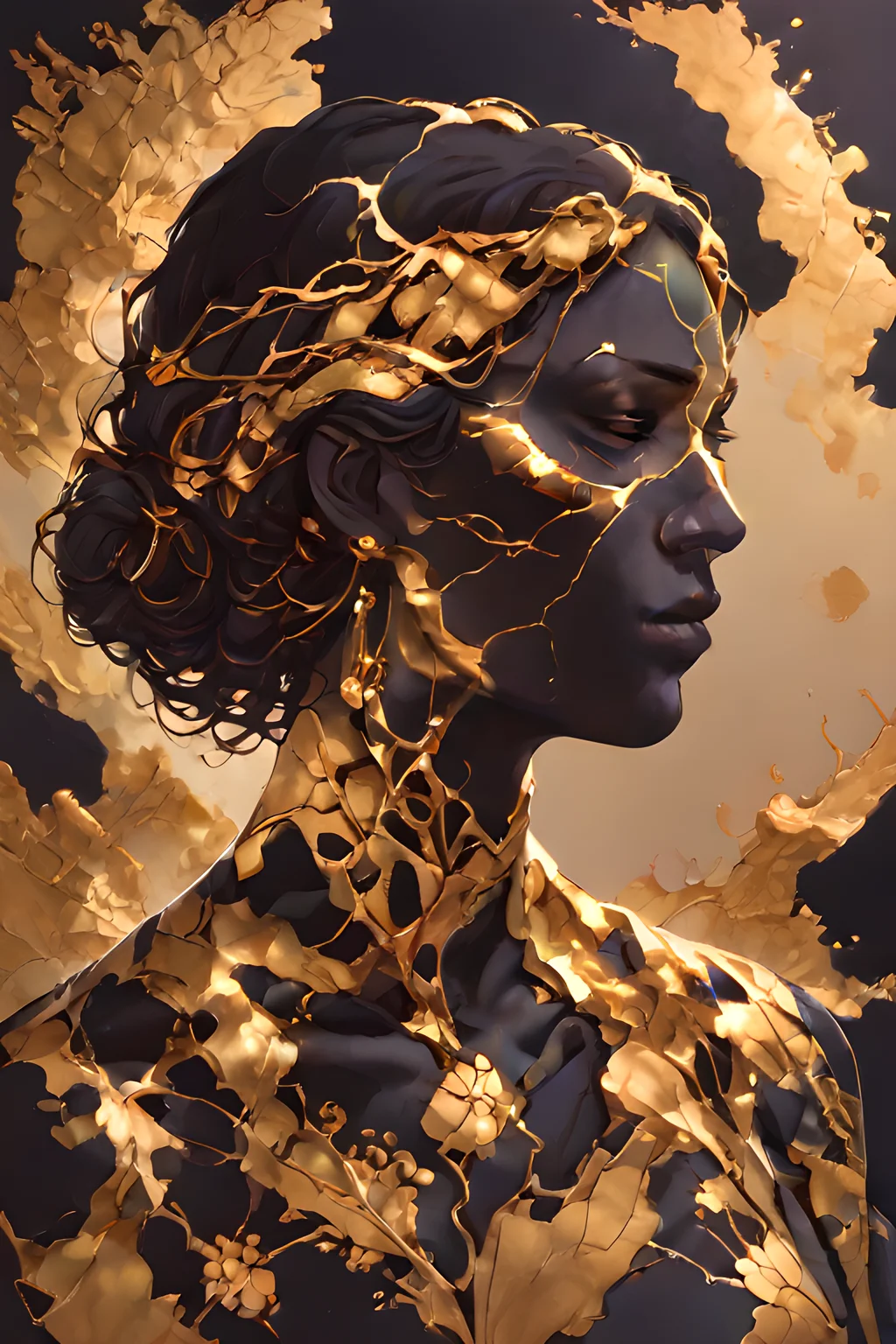 zPDXLxxx, score_9, score_8_up, <lora:Turbo_XL:1>, <lora:Silhouette_with_Gold_Foil:0.7>, silhouette_with_gold_foil, abstract, 1girl, <lora:Kintsugi:1>, Kintsugi, Gold Cracks, <lora:Gold_Filigree_Style:0.5>, dskgold_filigree, gold filigree, made of gold, maximum details
