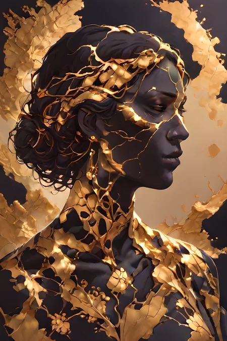 zPDXLxxx, score_9, score_8_up, <lora:Turbo_XL:1>, <lora:Silhouette_with_Gold_Foil:0.7>, silhouette_with_gold_foil, abstract, 1girl, <lora:Kintsugi:1>, Kintsugi, Gold Cracks, <lora:Gold_Filigree_Style:0.5>, dskgold_filigree, gold filigree, made of gold, maximum details