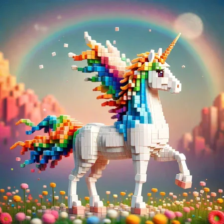 a cute white unicorn,dynamic pose,glowing background,flowers,rainbow colored,(masterpiece, best quality),ral-3dcubes,<lora:ral-3dcubes-sdxl:1>,