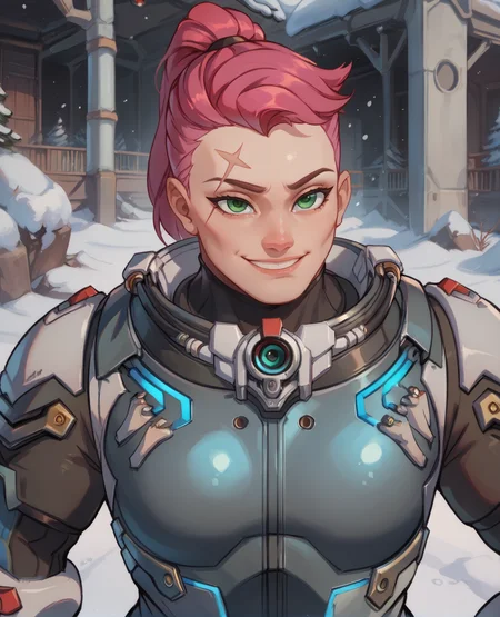score_9,score_8_up,endured_face,score_7_up,
zaryaxl,short hair,pink hair,ponytail,green eyes,right eyebrow scar,left shoulder tattoo,
bodysuit,armor,smile,fingerless glove,
upper body,standing,f,
science fiction,
base,winter,
solo,<lora:ZaryaOW2:1>,