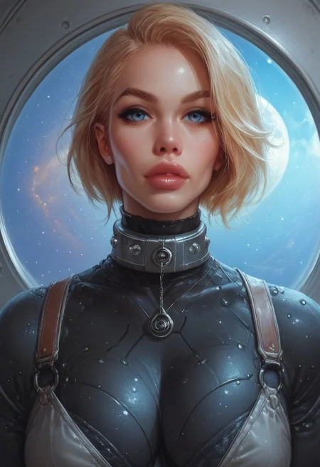 score_9, score_8_up, score_8_up, 1girl, robot, big natural tits, deep cleavage, steel collar, feminine, looking at viewer, in space ship , dramatic lighting, ((space ship window in the back looking at starts:1.5)), (front view:1.2)
by norman rockwell
((full-clothed)),
BREAK
(space ship background:1.1) score_9, score_8_up, score_7_up, score_6_up, source_cartoon, rating_explicit, Expressiveh, (((upper body:1.5))), dynamic pose