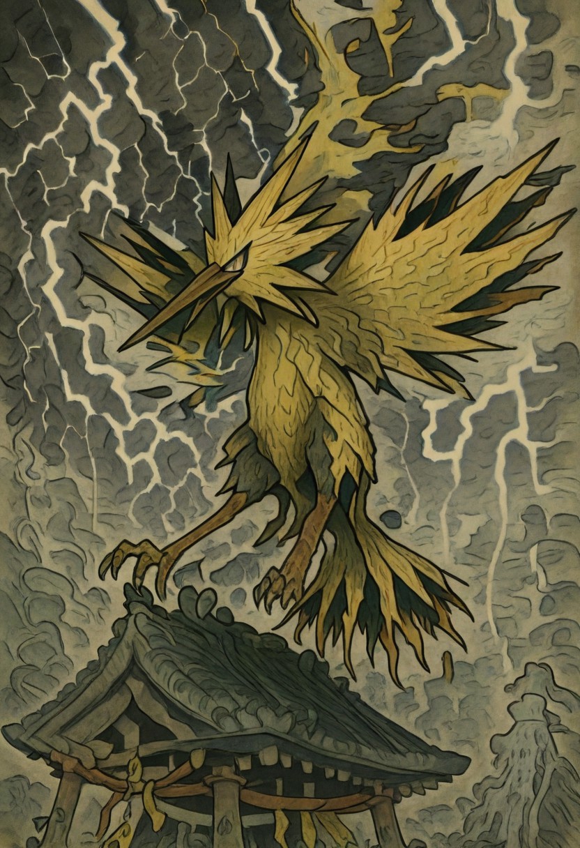 masterpiece, best quality,     y0k4i, <lora:YokaiPokedex_IXL:1.0>,    zzZapdos, lightning, shrine, sitting,   ,<lora:ZapdosPokedex_IXL_v1:1.0>,