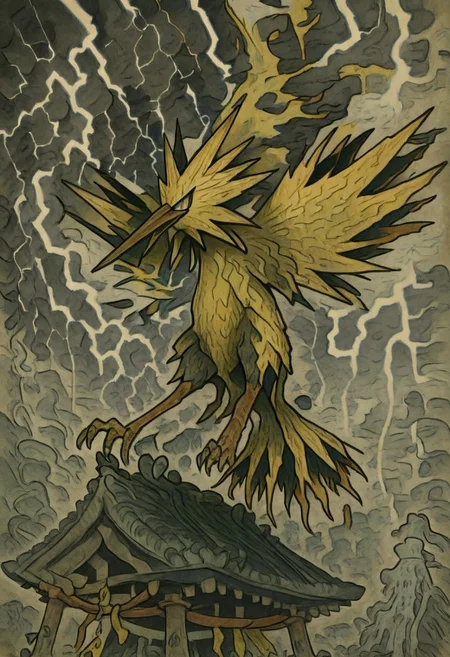 masterpiece, best quality,     y0k4i, <lora:YokaiPokedex_IXL:1.0>,    zzZapdos, lightning, shrine, sitting,   ,<lora:ZapdosPokedex_IXL_v1:1.0>,