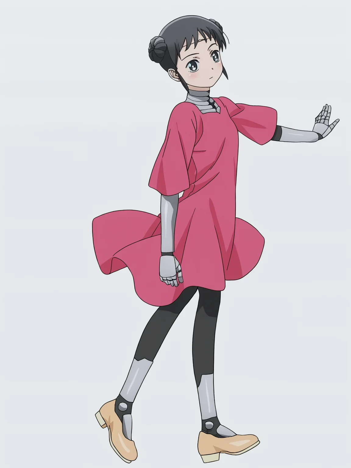 score_9, source_anime, masterpiece, best quality, (white background:1.3), <lora:Mina_PDXLv0.1:0.8> 1girl, mina, double braided bun, short hair, red dress, full body, tan footwear, detailed, beautiful