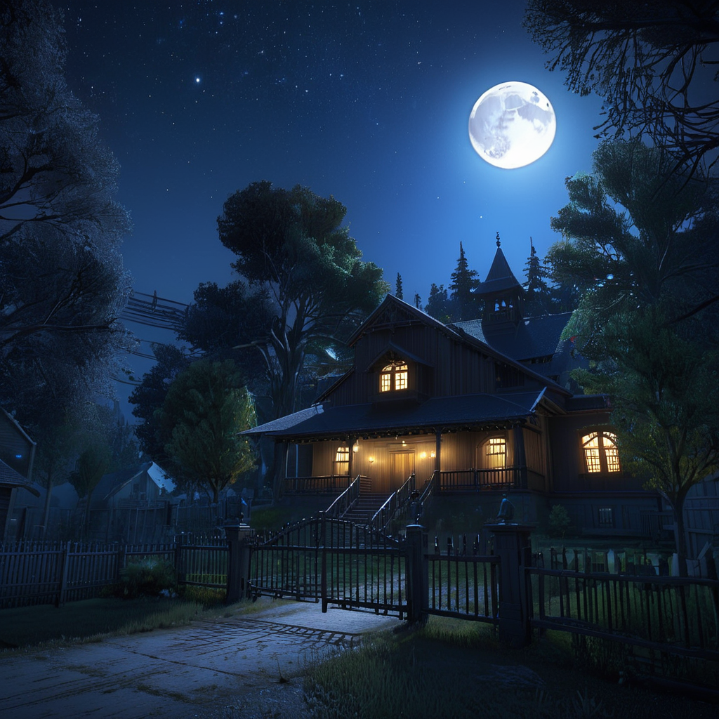 masterpiece,8k,absurd resolution, <lora:farcry_xl:0.81>,
farcry,, night, tree, moon, scenery, outdoors, sky, night sky, full moon, star (sky), house, multiple boys, fence, starry sky, building
,reflection, cg rendering, volumetric light,  bioluminescence, unreal engine 5, magic of light,dinamic light,realistic shadows