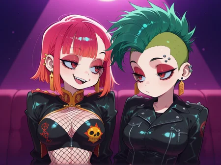 punk girl, leather jacket, green mohawk, facial piercings, eyeliner, ripped fishnets, medium breasts
punk girl with a green mohawk smokes outside a club, sneering at passersby, unaware her life is about to change
<lora:DarkfireStyle20:1>
