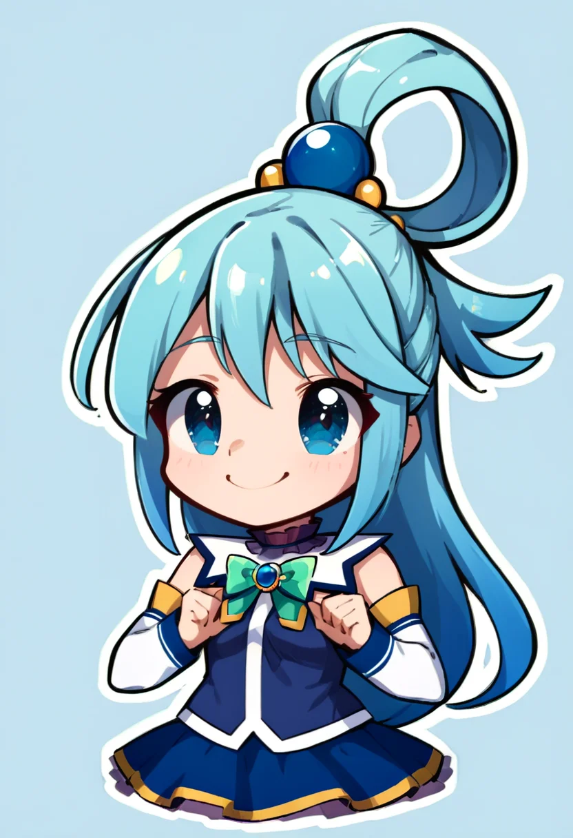 masterpiece,best quality, highly detailed, score_9, score_8_up, score_7_up, score_6_up,<lora:xl_more_art-full_v1:0.8>,source_Anime
BREAK
 <lora:yumi:1>yumistyle, 1girl,  smile, chibi, transparent background,aqua_(konosuba), kono_subarashii_sekai_ni_shukufuku_wo!, 1girl, blue_hair, blue_eyes