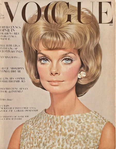 She, bouffant hair, shift dresses, pastel shades, Jackie Kennedy elegance, timeless grace, Vogue 60s Retro, vintage glamour.,highly intricate,(VOGUE Cover Magazine:1.15),1968, 60s, black letters, hyper detailed, photorealistic,,