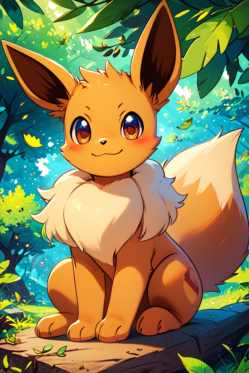 score_9, score_8_up, score_8,  ,,, , ,,, zzEV, looking at viewer, blush, brown eyes, sitting, closed mouth, outdoors, day, blurry, blurry background, leaf, watermark, nature, falling leaves, <lora:EeveePokedexPDXL:1.0>,  ,,,, BREAK, <lora:GoldenCAT_Lora_PDXL_v2:0.8>, smile, closed mouth, looking at viewer, cowboy shot, ,,, embedding:zPDXL, Expressiveh, ,,, <lora:Expressive_H-000001:0.4>,