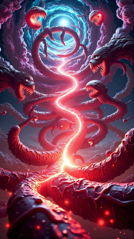 A realistic photo, dark style, horror photo, atmospheric, of a CarnageStyle red bloody gore spiral Celestial orchestra, interstellar clouds, space, nebulae, stars, galaxies, planets, swirling colors, bright neon, pastel hues, mythical creatures playing instruments, dramatic lighting, bokeh, intricate details., alteration teeth, NSFW<lora:CarnageStyleFlux:0.9><lora:DarkmosphericFlux:0.4>photography,shallow focus,eye-level shot,centered subject,outdoor lighting,bokeh,soft lighting,movie still,(low view:1.5),shot on Fujifilm GFX 100 with GF 110mm f-2 R LM WR