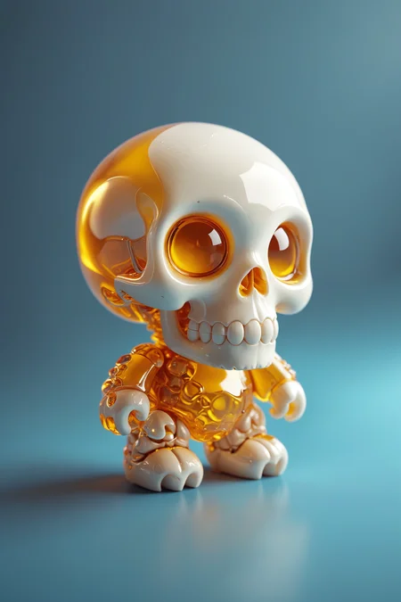 Cute skull toy art with transparent acrylic body covering the bones,3D icon,white,clay material isometric,3D rendering,supporting dispersion,smooth and shiny,vinyl figure,toy art,realistic use of light and color,soft gradient,cute style,glossy,honey style,Nintendo trendy,best details,high definition,high resolution,
(center composition, symmetry composition:0.1),<lora:MJ52:0.3>,