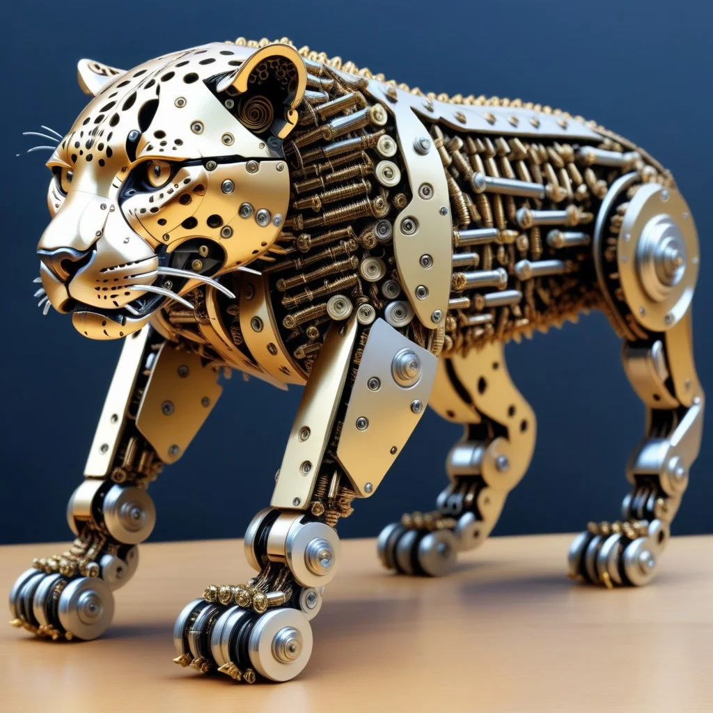 a jaguar, made out of Screws, photorealistic, full of details, detailed screws,
