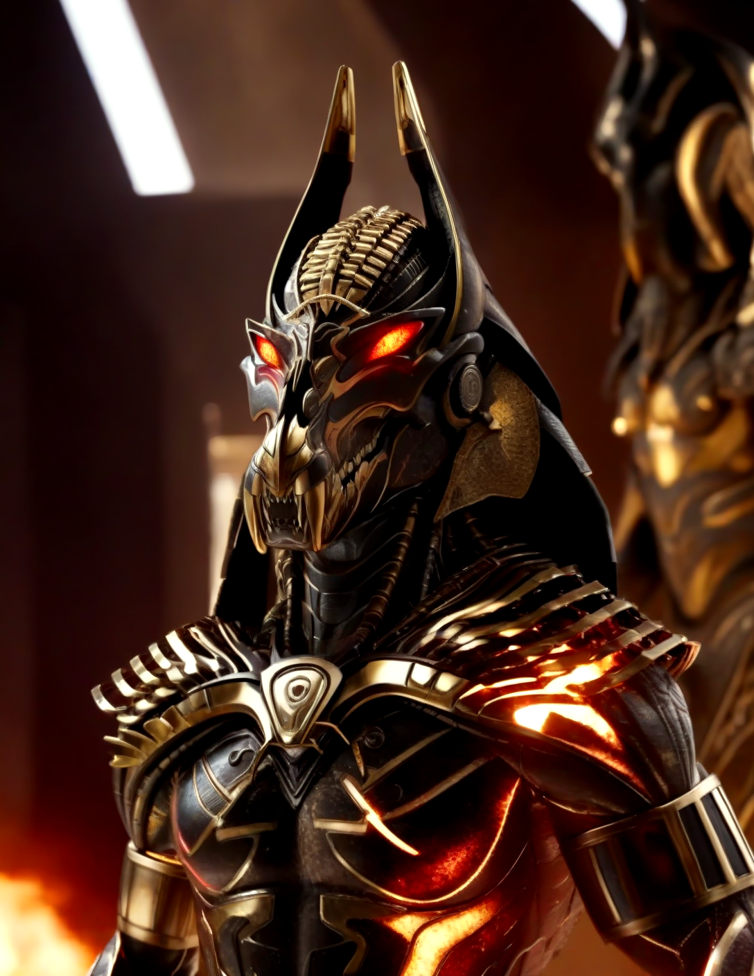 score_9, score_8_up, score_7_up,
<lora:Set_(Gods_of_Egypt)_(SDXL)_(AD):1> Set, Gods of Egypt, muscular, robot, mecha, sleek metal body, glowing red eyes, enhanced body, 
8K, In'ei, perfect depth of field, chiaroscuro, volumetric lighting, clear_eyes, crisp details, cinematic lighting, cinematic masterpiece, 
dynamic action pose, detailed background, photographic realism, masterclass 8K Uneal 5 CGI render, evil, villain, fight, damaged temple, golden light, perfect proportions, perfect hands, 
BREAK zPDXL,