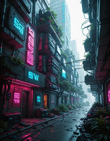 <lora:CWMinis01v2illa:1> cw01mini, hologram tree, colorful, vegetation, cyberpunk, narrow street, cyberpunk buildings, glowing kanji, glow, illuminated, day, neons, too many wires, tubes on walls, low angle shot, photo, mist, persons, bad weather, add on wall,