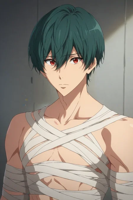 score_9, score_8_up, score_7_up, source_anime, (realistic:0.6), , upper body, , 1boy, solo, male focus, <lora:ikuya_kirishima_pony:0.94>, ikuya_kirishima, green hair, red eyes, hair between eyes, short hair, bangs, , mummy costume, steampunk, , <lora:sdxl_lightning_8step_lora:1>