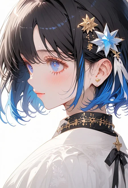 1girl, solo, ((Shion Tachibana, Perfect Face, Short hair, Black hair, Multicolored Blue hair, Expressive eyes, Blue crystal eyes)), expressive face, blushing, closed mouth, perfect body, perfect breast, tall, white skin, wedding dress, gold ornament, hair ornament, church, blue sky, cinematic lighting , cinematic angle, soft light , color detail, backlighting, Depth of field, long exposure, light steps, intricate colors, vibrant colors, negative_hand, easynegative, verybadimagenegative_v1.3,