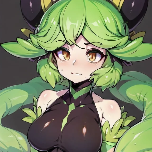 highly detailed, 8k, masterpiece, 1girl, Two-tone plant_hair, dress , disgust, (perfect_face), detailed_background, portrait, , <lora:slugboxV1-000005:0.85>