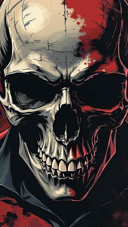 d4rkc0mic . close up portrait of a skull headded superhero
<lora:dark-comic:0.8>