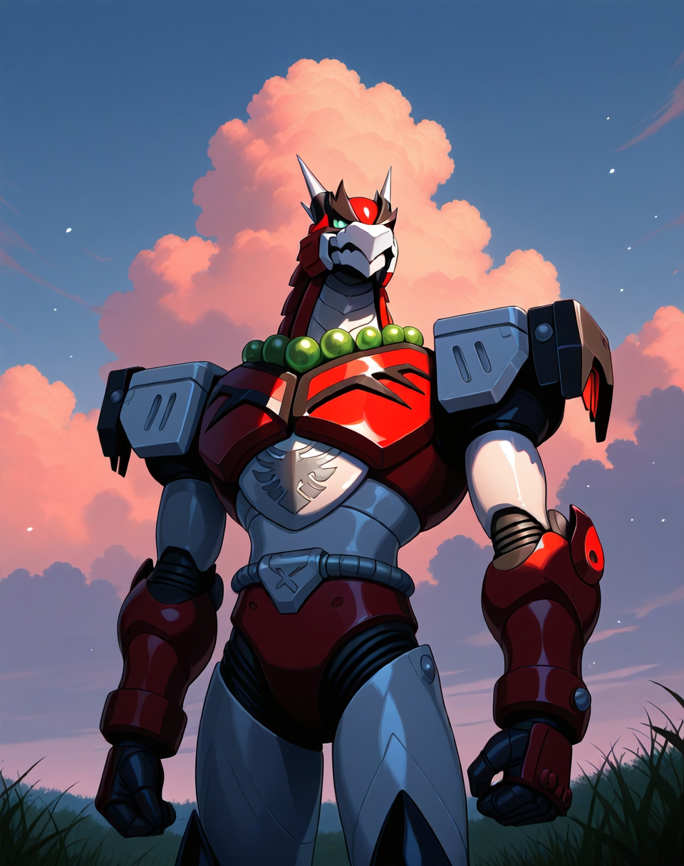 <lora:Magma_Dragoon_(Mega_Man_X)_(Illustrious)_(AD):1> Magma Dragoon, reploid, MMX, 
exterior, sky with clouds, grassy valley,
male focus, intense shadows, dynamic shadows, intricate details, attention to details, gradient coloring, bright vivid colors, robot, bent leg, glossy metal body, dragon, cowboy shot, 
BREAK very awe, masterpiece, best quality, amazing quality, very aesthetic, highres, absurdres, photographic realism, 8K CGI render,
EZRealPONYXL, zPDXL, Smooth Quality, lazynsfw,