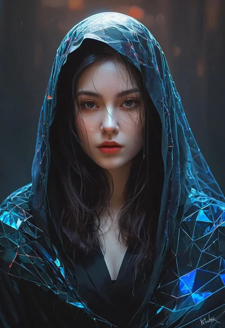 elegant haired abstract beauty, approaching perfection, dynamic, pitch black, highly detailed, dark, moody, low light, lowly lit, digital painting, artstation, concept art, smooth, sharp focus, illustration, art by Carne Griffiths and Wadim Kashin, black and red colors, good shadows, back lit, hidden, obscured, (pale skin:1.6), brushed eyebrows, busty, cleavage, (prisms:1.6), (prismatic:1.5), (ghostly thin veil:1.6), prismatic, reflections, cyberpunk, (black light clothes:1.6), monolith, mirrors, mirror, monolithic, obsidian, sun circle, other worldly, (different dimensions:1.7), (mysterious:1.5), (portrait:1.7), blue bra,