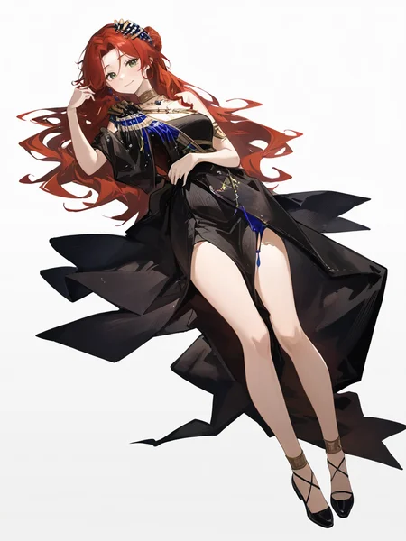 1girl,closed mouth,looking at viewer,sophia\\(reverse:1999\\),smile,hair bun,sophia\(manus vindictae\)\(reverse:1999\),,simple background,white background,black dress,long hair,full body,on back, <lora:sophia-000012:0.8>, masterpiece, best quality, very aesthetic, absurdres