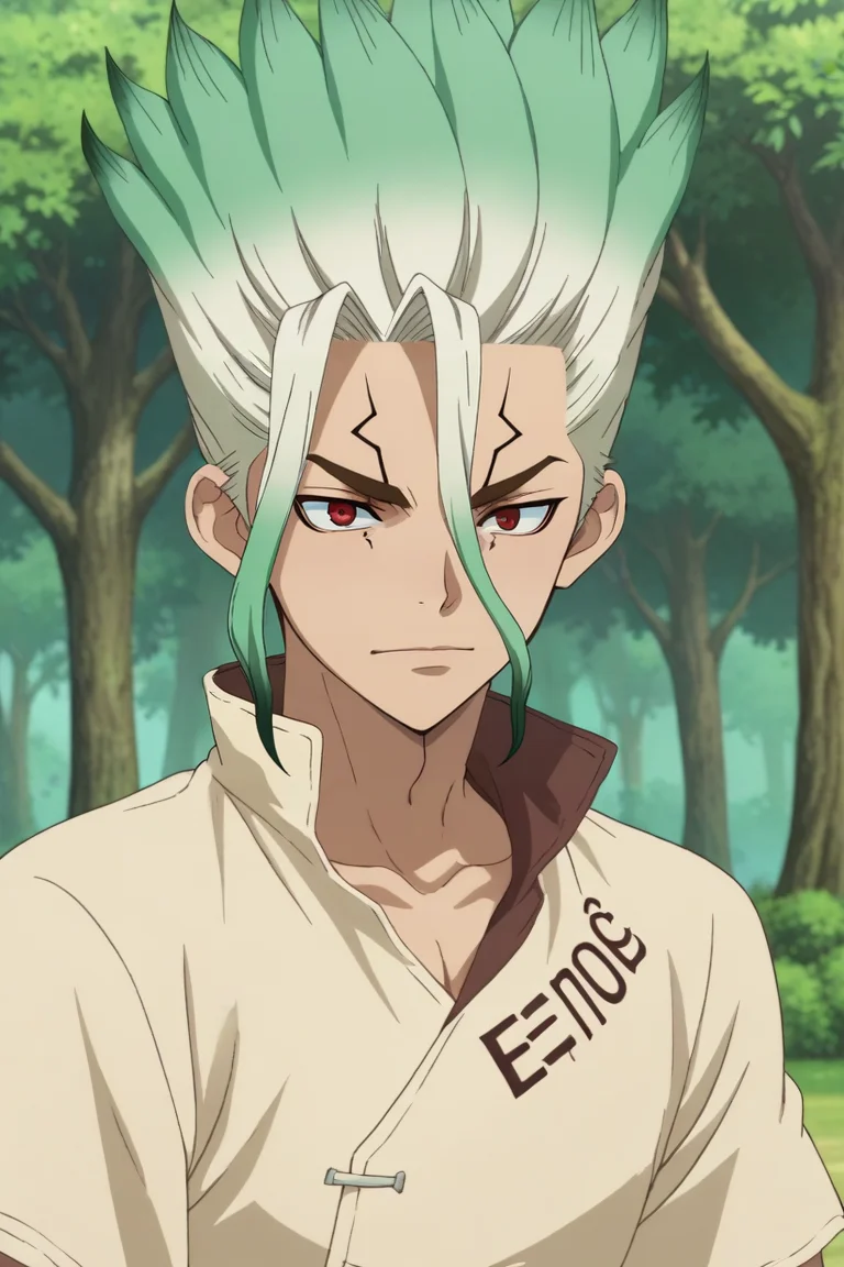 score_9, score_8_up, score_7_up, source_anime, anime screencap, , , , , depth of field, 1boy, solo, male focus, <lora:senkuu_ishigami_pony:0.82>, senkuu_ishigami, green hair, red eyes, multicolored hair, two-tone hair, white hair, facial mark, , Wonderland: A wild and fantastical place, ruled by the Queen of Hearts, , <lora:sdxl_lightning_8step_lora:1>