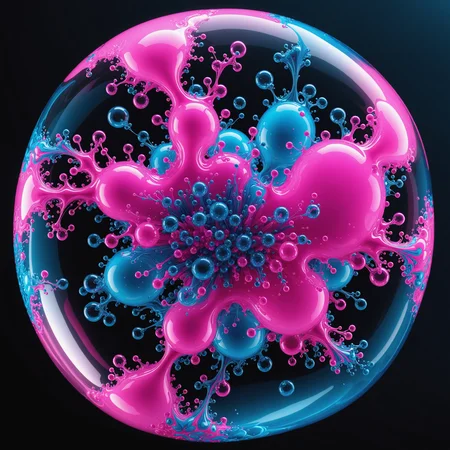 bullet time effect, #disassambled 3d, slow motion, a vibrant fluo blue to fluo pink radial gradient, #fractal liquid cloud edges only wire spherical inside loating soap bubble deep sub, professional, ink in water, visual FX, centered, soft lightning, 8k, ultradetailled, <lora:add-detail-xl:1> "add-detail-xl: 9c783c8ce46c", Version: v1.7.0