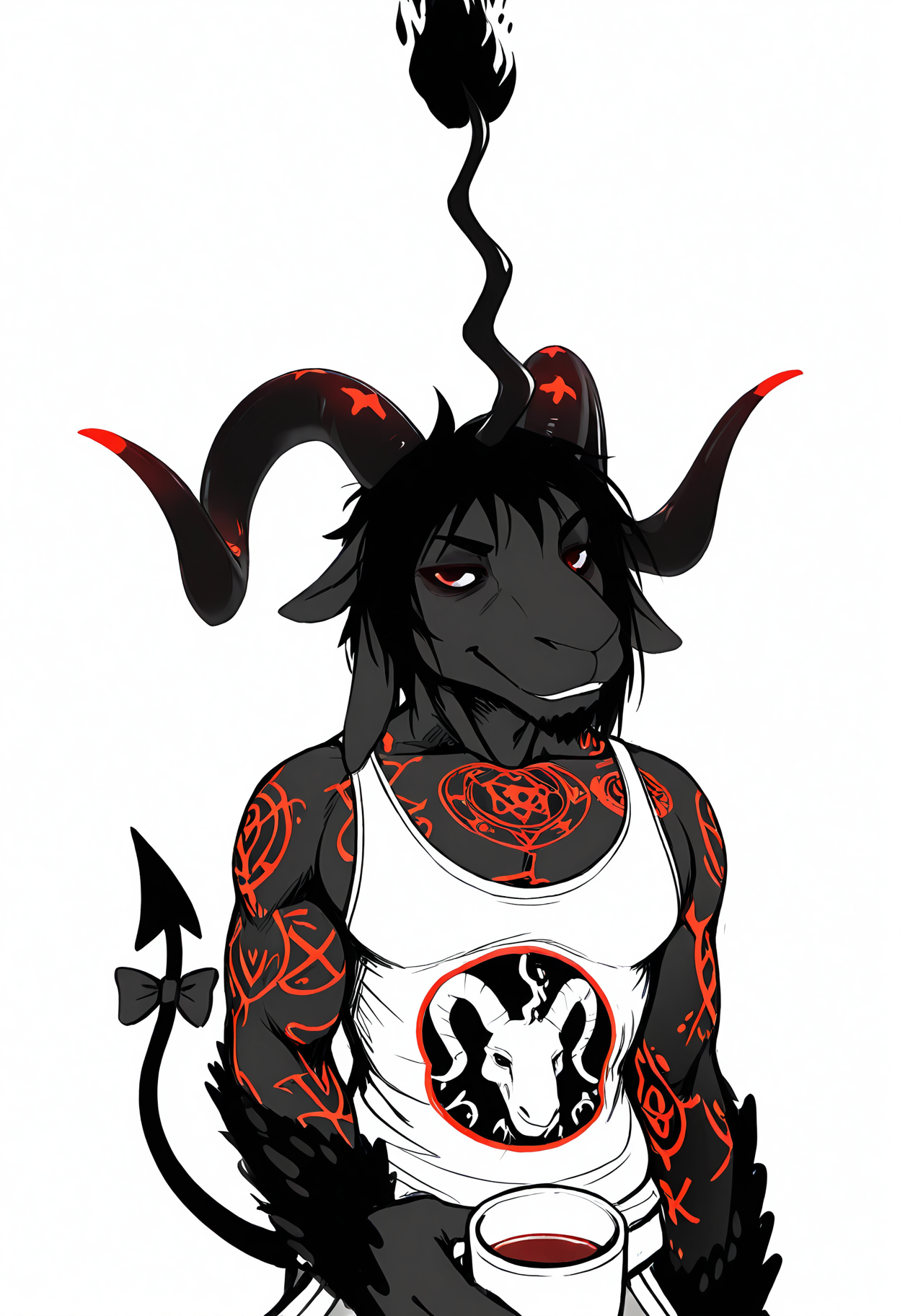 masterpiece, best quality, amazing quality,  white background, (sketch, black and white, monochrome:1.2), BREAK
solo, male, nietzsche, goat, baphomet, tattoos, white tank top, solo cup, alcohol, demon tail, tail bow, face focus, BREAK
<lora:cfg_scale_boost:.5> <lora:Nietzsche_Sasazaki_-_ILXL:0.9> <lora:Hladilnik_Sketch_-_ILXL_Artist_Style:1>