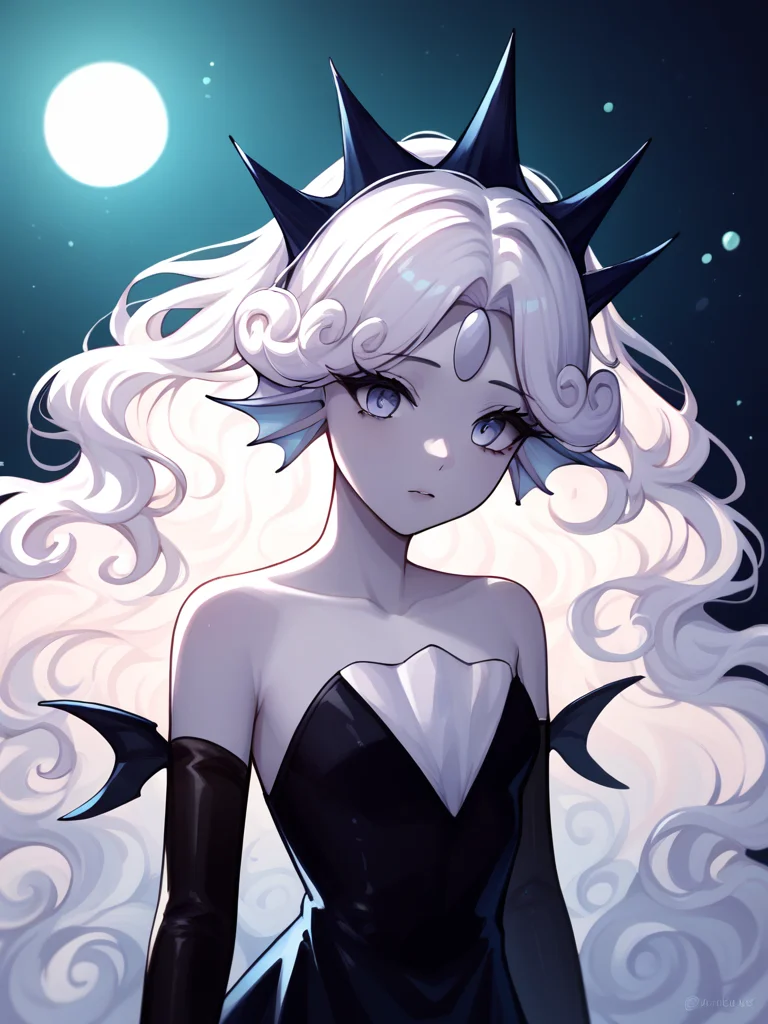 score_9, score_8_up, score_7_up,
1girl, solo, black dress, grey skin, grey eyes, eyelashes, white hair, elbow gloves, head fins, dot eyes,
<lora:black_pearl_cookie:1>