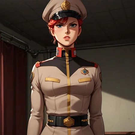 score_9, score_8_up, score_7_up, score_6_up, score_9, score_8_up, eff officer, uniform, hat, woman, red hair, war room