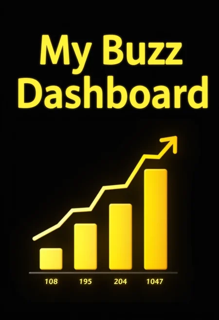 yellow title with bold letters with the text "My Buzz Dashboard", underneath the title there's a bar chart graph showing a large increase in numbers with the last yellow bars going really high, dark background
<lora:Dever_Flux_Enhancer:0.5>