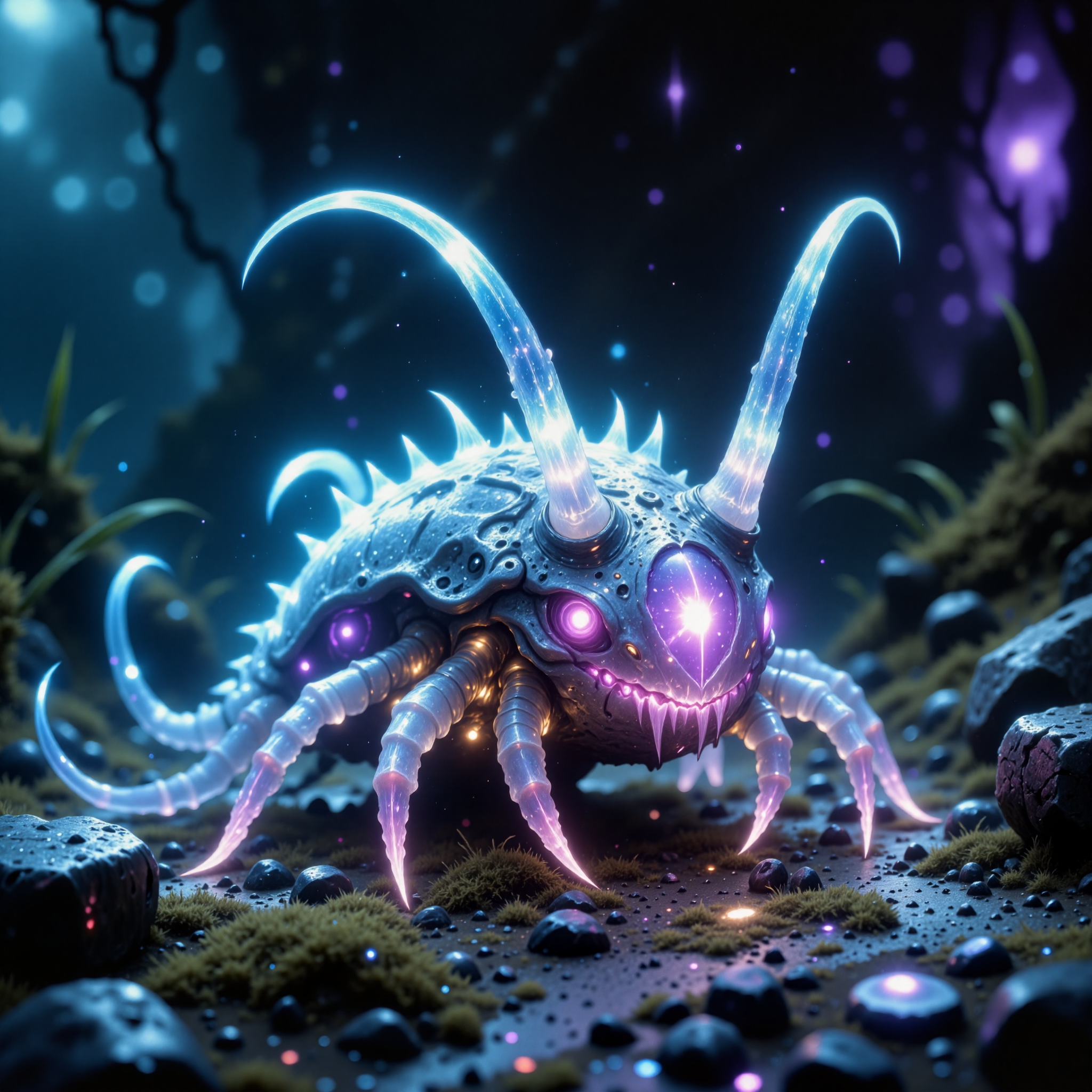 highly detailed, intricate, detailed background, award-winning macro photo, short depth of field, hyper realistic, neon hues, subsurface scattering, the diminutive "very serious zizzerguggeler" is a softly glowing dimension traveling creature, its zorbified bioluminscent appendages help it navigate the otherworldly wilderness on planet "jorkelwood secundus", with its translucent quizzleflarps it absorbs nutrients from its hizzled prey, dappled sunlight, neon hues, golden ratio, in the style of ck-ovf, amanoer, arsmjstyle, dnddarkestfantasy, aidmafluxpro1.1, 
<lora:style-oneviolentfantasy-ep21-flux-by_chronoknight:0.72> 
<lora:style-yoshitaka_amano-elden_ring-flux-by_alicient:0.64> 
<lora:style-dnd_dark_fantasy-flux-by_arsmachina:0.6> 
<lora:flux_pro1.1_detailer-v0.2-flux-by_aidma:0.44>