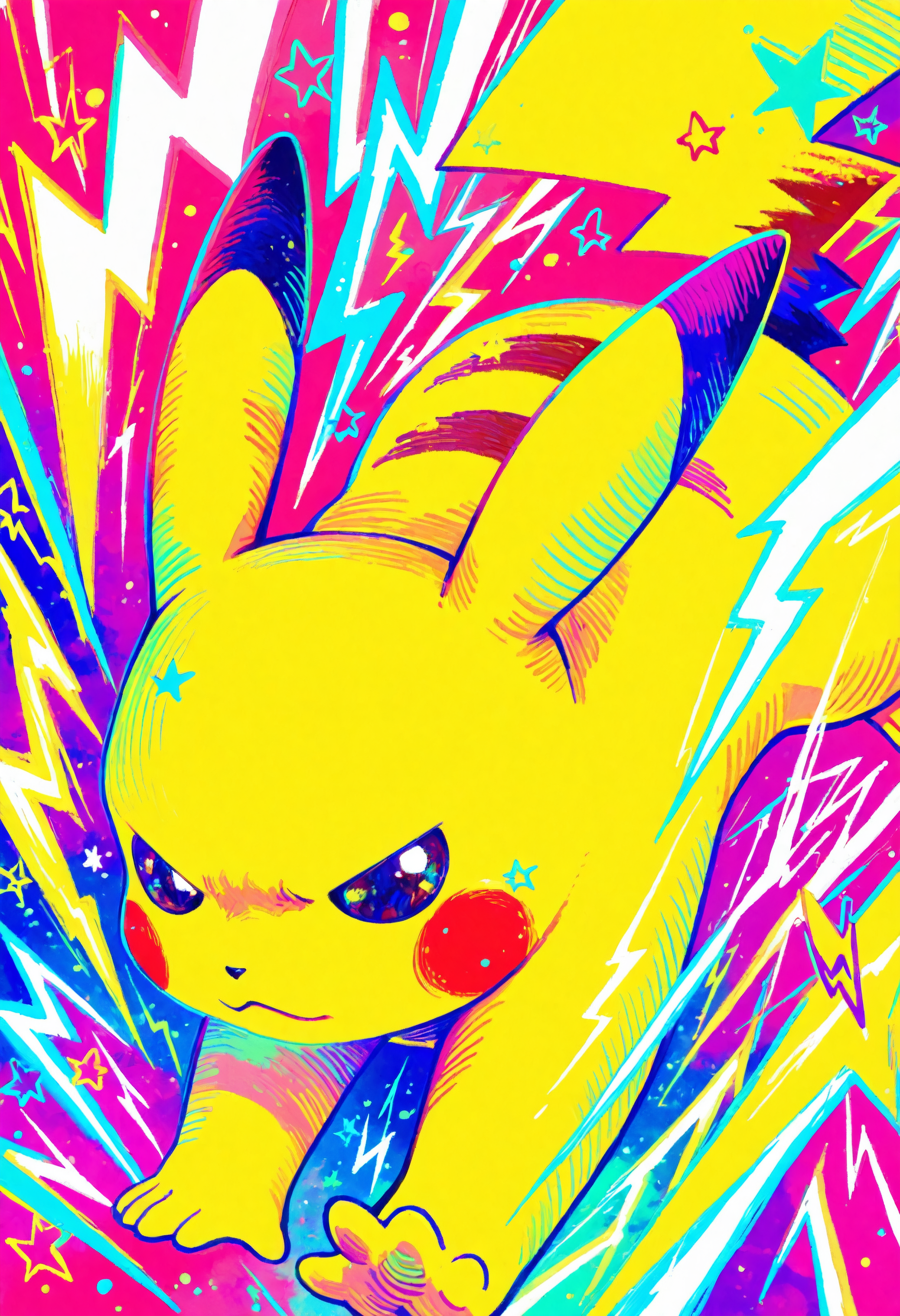 <lora:Style_OtonohaAika:1>, no humans, colorful, pikachu, lightning bolt symbol, star \(symbol\), hatching \(texture\), masterpiece, best quality