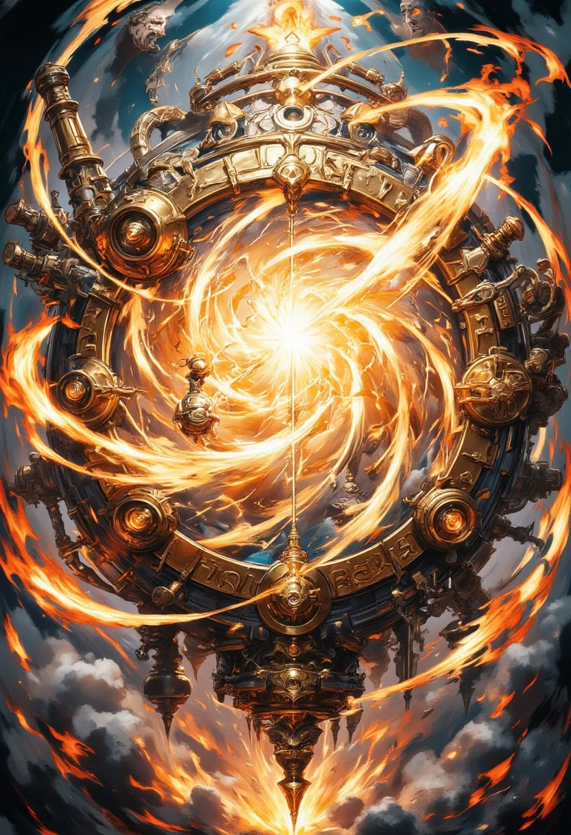 aidmaimageupgrader, manga illustrations, anime, ukiyo-e, steampunk aesthetic, intricate gears, swirling vortex, glowing magic runes, ornate steampunk machinery, dynamic motion, warm lighting, godrays, volumetric lighting, vivid colors, painterly style, art nouveau, industrial background, steampunk environment, cinematic lighting, intricate details, glowing energy conduits, brass and copper textures, elaborate clockwork designs, glowing vortex centerpiece, surreal mechanical time machine, ethereal atmospheric effects,