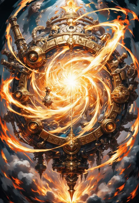 aidmaimageupgrader, manga illustrations, anime, ukiyo-e, steampunk aesthetic, intricate gears, swirling vortex, glowing magic runes, ornate steampunk machinery, dynamic motion, warm lighting, godrays, volumetric lighting, vivid colors, painterly style, art nouveau, industrial background, steampunk environment, cinematic lighting, intricate details, glowing energy conduits, brass and copper textures, elaborate clockwork designs, glowing vortex centerpiece, surreal mechanical time machine, ethereal atmospheric effects,