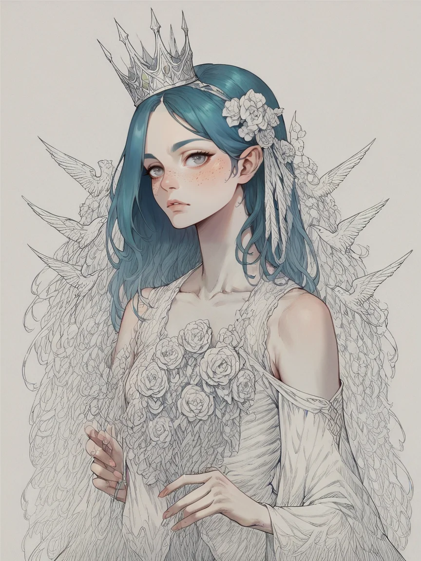 score_9, score_8_up, score_7_up, score_6_up, score_5_up, score_4_up, <lora:blu3p4rtXLP2:0.7> blu3p4rt, 1girl, pale skin, long hair, flowers, crown, demon,