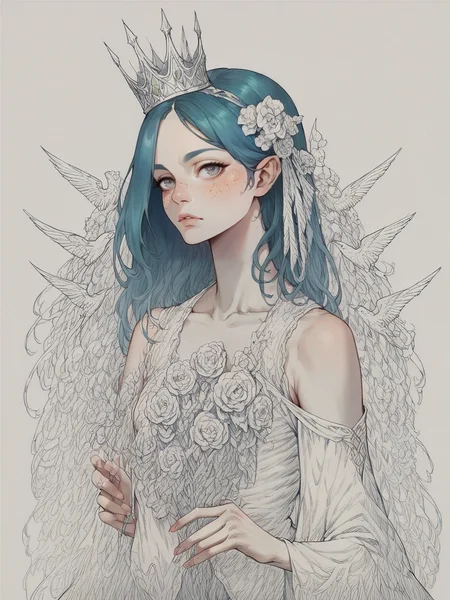 score_9, score_8_up, score_7_up, score_6_up, score_5_up, score_4_up, <lora:blu3p4rtXLP2:0.7> blu3p4rt, 1girl, pale skin, long hair, flowers, crown, demon,