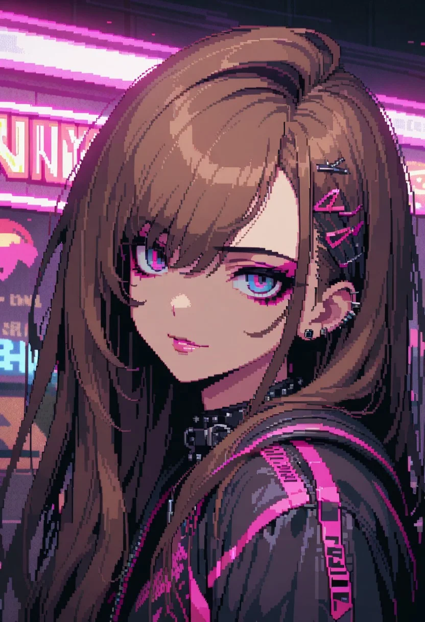 gorgeous lips, cinematic, (masterpiece), (best quality), (ultra-detailed), very aesthetic, illustration, perfect composition, intricate details, absurdres, detailed face, (anime, masterpiece, intricate:1.3), (best quality, hires textures, high detail:1.2), (4k),(incredibly detailed:1.4)
masterpiece, best quality, ultra-detailed, 8K, highres, (game pixel), (pixel art), (pixelart), (focus character), cartoon, (lofi style), (cyberpunk style), pink line drawing, (1girl), (punk hair style), asymmetry hair, light-smile, long hair, wind, brown hair, inner hair color, punk style, punk fashion, (indoor), purple and black background, bar, neon, neon signage, <lora:more_details:#>, NEON COLOR, LOFI COLOR, <lora:80'sFusion:0.2>, pixel art, cutesycotton