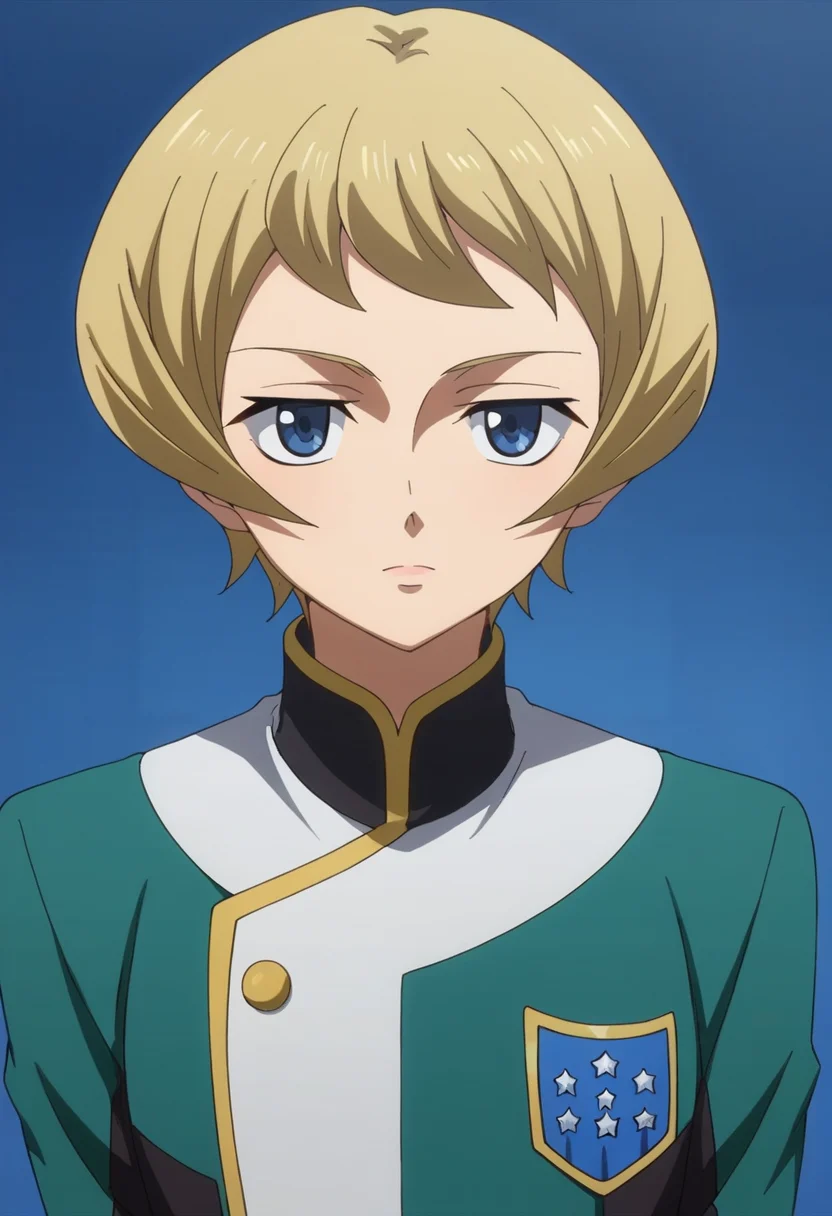 score_9,score_8_up,score_7_up,anime coloring BREAK source_anime,anime,<lora:Julieta_Juris_ORPHANS_Pony:0.8>,julieta,1girl,solo,blue eyes,blonde hair,short hair,gjallarhorn uniform,boots,multicolored background,looking at viewer,portrait,upper body,looking at viewer,