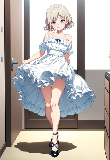 masterpiece, best quality, high quality, aesthetic, absurdres, insanely detailed,
1girl, smile, short hair, dress, medium breasts, full body,
<lora:tanabe-kyo-style-xl_v0.8:1>