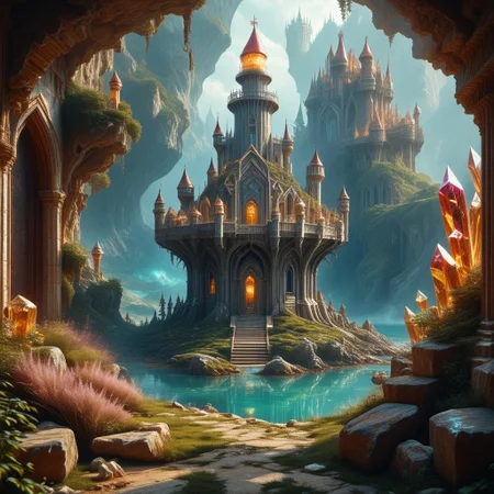 8k,hi res,(surreal,score_9, score_8_up, score_7_up, score_6_up),realistic analog photo,((epiCPhoto)), award winning photo,magnificent, celestial, ethereal, painterly, epic, majestic, magical, fantasy art ,(((The emphasis on the tower))),(forest, high tower with balconies and openwork windows,stone steles, luminous inscriptions (depict a tower with inscriptions),((Materials jade,gold,obsidian,rainbow crystals,water resources, The tower was designed by an architect from mixed materials)) mixed style of architecture (Chinese style)(zen style)(Elven style)),((harmonizes with the environment, nature)),(a warm and cozy place),(clearly realistically detailed pronounced architectural details),((hyper-realistic detailed landscape background designed by a landscape designer)),(hyper-realistic detailed background),