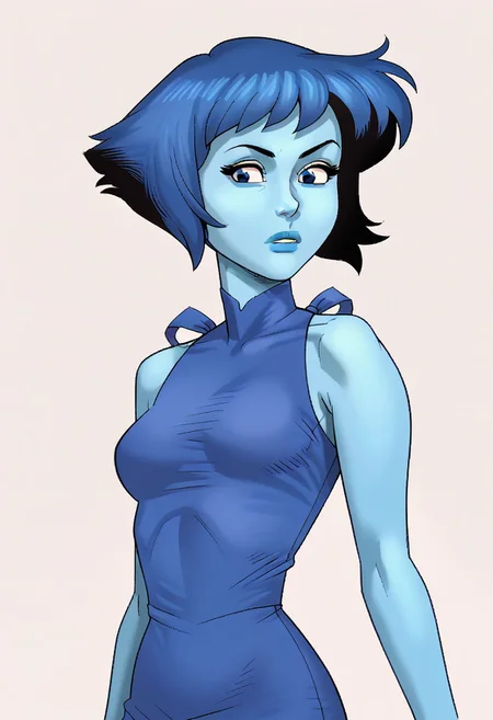 score_7, score_6_up,1girl,lapizlasuliSDXL,solo,short hair,dress,blue hair,navy blue eyes,sleeveless,blue dress,colored skin,blue skin,
detailed face, (upper body:1.1), thin, beach